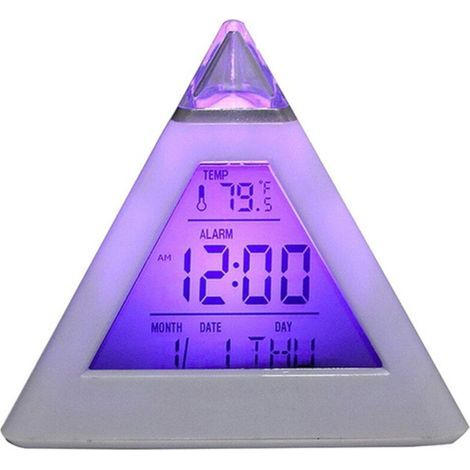 Réveil numérique multifonctionnel avec 7 couleurs LED, affichage de la température, fonction snooze, forme pyramidale créative, 1 pièce (1/5)