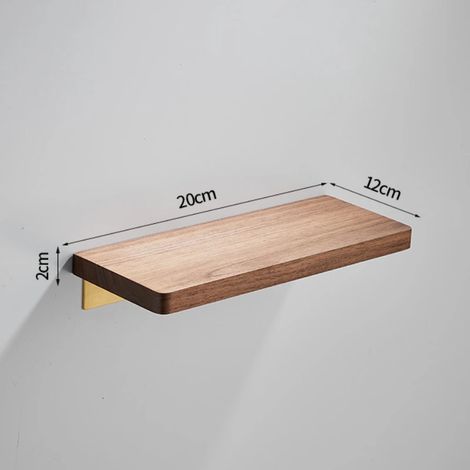 Étagère de rangement murale en bois de noyer (20 cm) avec miroir, fixation murale monobloc sans perçage, pour salle de bain. (1/5)