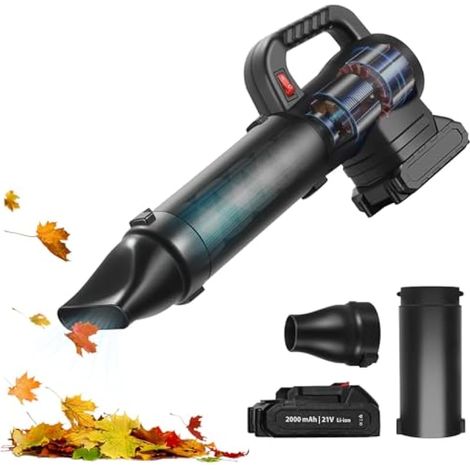 Souffleur de feuilles sans fil, batterie de 2000 mAh avec chargeur, souffleur de jardin électrique léger avec Turbo Boost, niveaux de vitesse continue de 120 km/h pour l'entretien de la pelouse, (1/5)