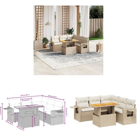 Salon de jardin avec coussins 6 pcs beige résine tressée - Ensemble Salon De Jardin - Meuble Extérieur - Résine Tressée - Rotin Synthétique - Table Extensible - Home & Living (1/3)