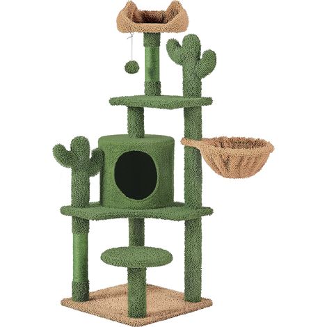 Homevive Árbol Rascador para Gatos con Plataforma Torre Escalador de Sisal para 2-3 Gatos Medianos Sala de Juegos para Gatos de Actividades 135 cm Verde y Marrón