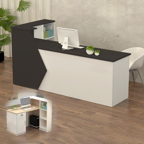 Empfangstheke mit Stauraum, 100-300 cm, für Büro, Praxis, Laden, Schwarz + Weiß (1/5)
