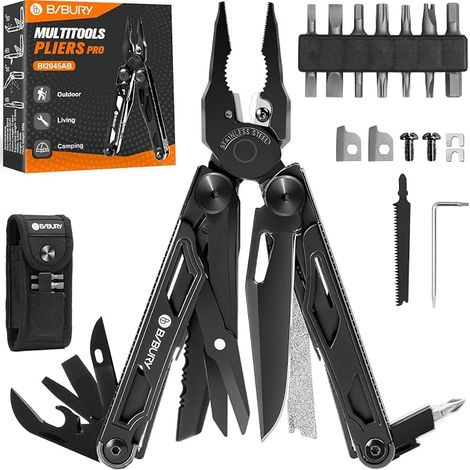 Alicates multifuncionales de acero inoxidable Herramienta multifunción con tijeras, sierra y destornillador intercambiables Multiusos para exterior, camping, senderismo, idea de regalo (1/5)