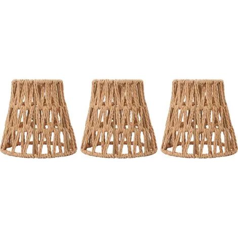 Lot de 3 abat-jour décoratifs en faux rotin style bohème, tressés en papier, pour ampoule E14, à clipser, pour lampes de table et lampadaires (1/3)