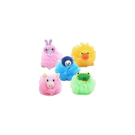 Lot de 5 éponges de bain en forme animale, boule maille pouf exfoliant, couleur aléatoire – (1/5)
