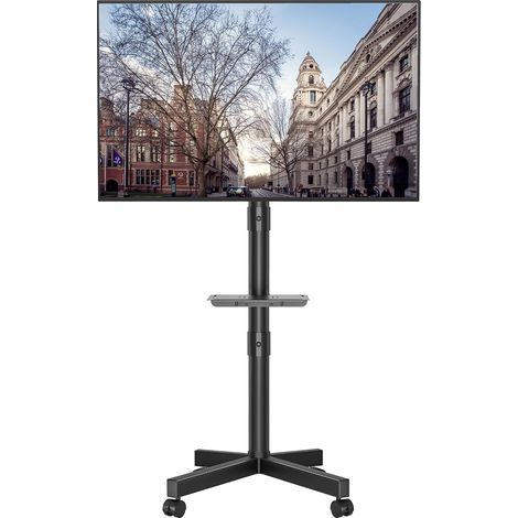 Support TV roulettes Support Tele Mobile pour Téléviseurs Plasma/LCD/LED de 23" à 60" avec Étagère, Support TV sur Pied avec roulettes Réglable en Hauteur jusqu'à 40 kg, Max VESA 400x400mm