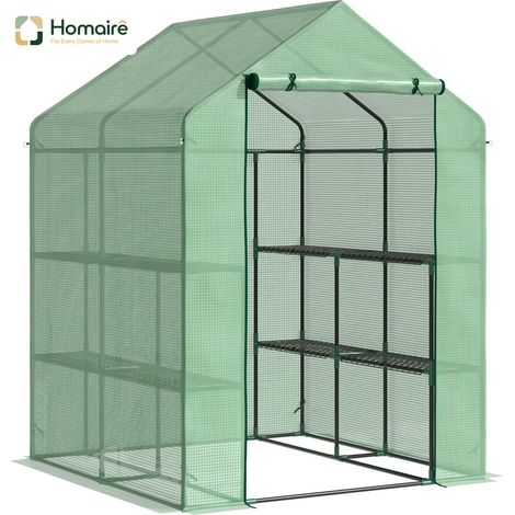 HOMAIRE Foliengewächshaus Begehbares Treibhaus mit 8 Regalen für Tomaten, Stahl & PE-Kunststoff, grün, mit Tür für optimale Pflanzenpflege