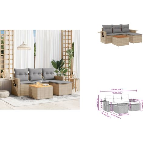 5-tlg. Garten-Sofagarnitur mit Kissen Beige Poly Rattan - Gartenmöbel Set - PE-Rattan Möbel - Outdoor Lounge - Gartenlounge - Esszimmergarnitur (1/3)