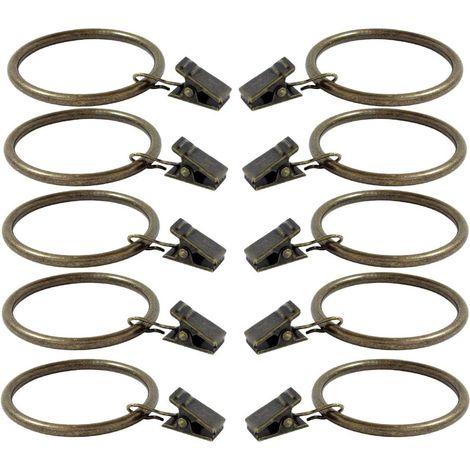 Anelli per tende in metallo, diametro interno 1-3/4 pollici, anelli decorativi per tende con clip resistenti, confezione da 20 (ottone anticato)