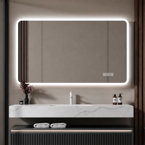 Miroir Lumineux LED Salle de Bain - 60x100 cm - Anti-Buée Éclairage Frontal 3 Couleurs Variable Intensité Mémoire IP44 - Argent (1/5)