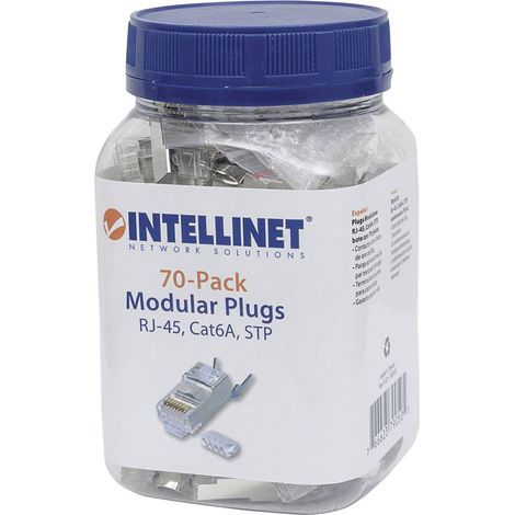Intellinet Pack de 70 connecteurs modulaires RJ45 Intellinet Cat6A Pro Line STP 3 points pour fil conducteur et fil mas