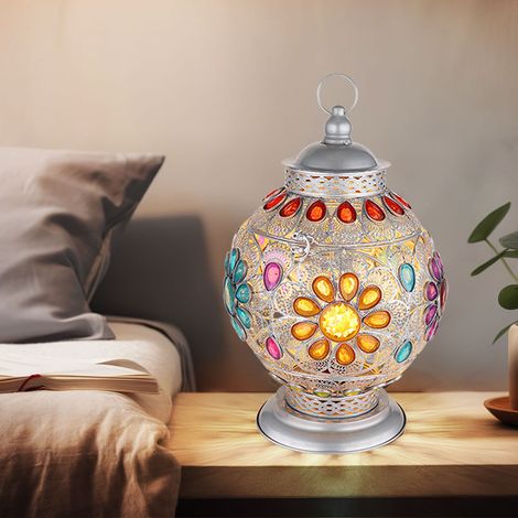 Lampada da tavolo lampada da tavolo lampada da comodino lampada da camera, metallo cristalli acrilici argento orientale, attacco E27, DxH 27x39,5cm