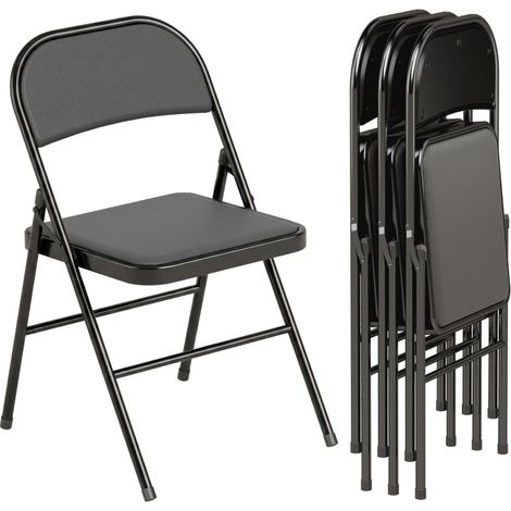 Set 2 Sedie Pieghevoli Imbottite in Finta Pelle PU e Metallo, 45x46x78 cm, Nero (1/5)