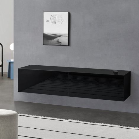 Mobile Pensile Porta TV Evaton da Parete 140 x 33 x 30 cm - Nero Lucido [en.casa] (1/5)