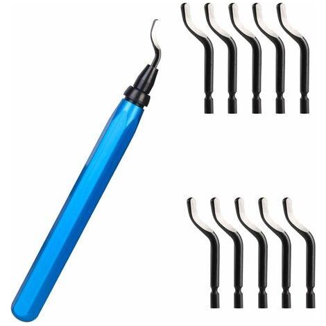 Ebavureur Outil D'ébavurage, Burr Remover avec 10 BS1010 Lames de Rechange Acier, 360 ° Rotatif Deburr Lames, PratiqueOutil pour Aluminium, l'impression 3D, Cuivre et Acier Métal, Plastique, PVC (1/4)