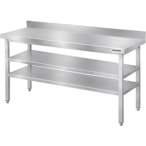 Table de travail en inox Bar 1500x500 mm avec 2 étagères inférieures et dosseret PREMIUM - GOLDINOX (1/4)