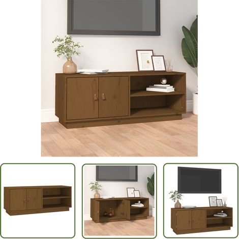 The Living Store Meuble TV Marron miel 105x34x40 cm Bois de pin massif - Meubles Tv - Meuble Tv - Support Tv - Unité Tv - Bois De Pin (1/5)