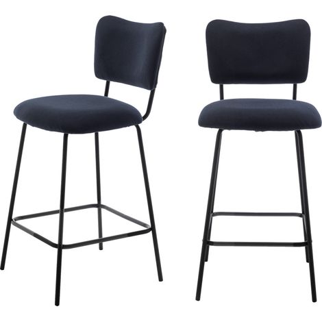 Drawer – Lot de 2 chaises de bar en velours côtelé et métal H65cm – Dossier confortable – Pieds en métal noir mat – Pour espaces-bars (1/5)