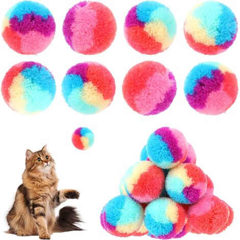 Lot de 30 balles en peluche douce pour chat, 3 cm, arc-en-ciel, pour jouer et faire de l'exercice avec votre chaton. (1/5)