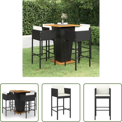 vidaXL Bar en résine - Ensemble de bar de jardin 5 pcs et coussins Résine tressée Noir (1/5)