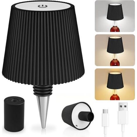 Lampe à poser bouteille sans fil – 3 modes de température – Protection IP54 – Autonomie 8-12h – Chargement USB Type-C – Lampe décorative noire