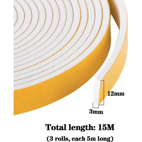Joint D'étanchéité Autocollant - 15M - Mousse Eva - Anti-Bruit Et Poussière - Porte Et Fenêtre - 12x3mm Blanc (1/5)