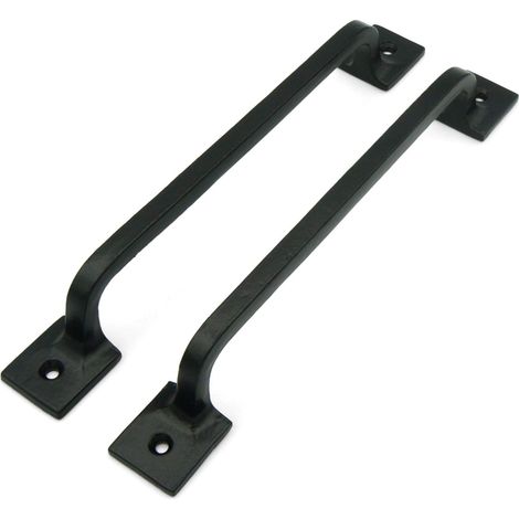 Lot de 2 poignées de porte en fonte noire de 22,9 cm base carrée lot de 2 Poignées de porte d'armoire de portail quincaillerie de porte de grange poignées de préhension (1/5)