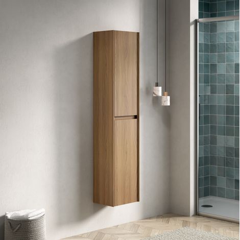 Armoire murale de salle de bain 140 cm, 2 portes, étagères intérieures, chêne, REDOM (1/5)