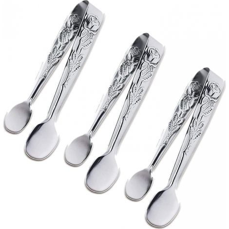 BEBUSINGOTO 3-teilige Mini-Servierzange, 4 Zoll, rosa Edelstahl (Silber)