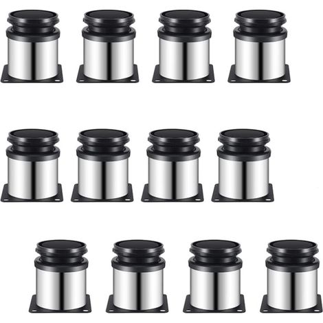 Lot de 12 pieds de meuble ronds en acier inoxydable brossé - hauteur réglable de 0 à 15 mm (1/5)