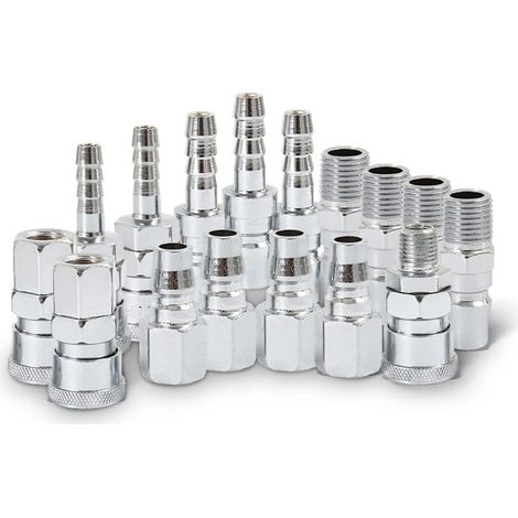 Lot de 18 connecteurs de ligne d'air Euro Airline Compresseur Raccords 6,35 mm BSP Air Line Raccords de tuyau d'air raccords Outils Bouchons Kit d'accessoires avec filetage mâle femelle (1/5)