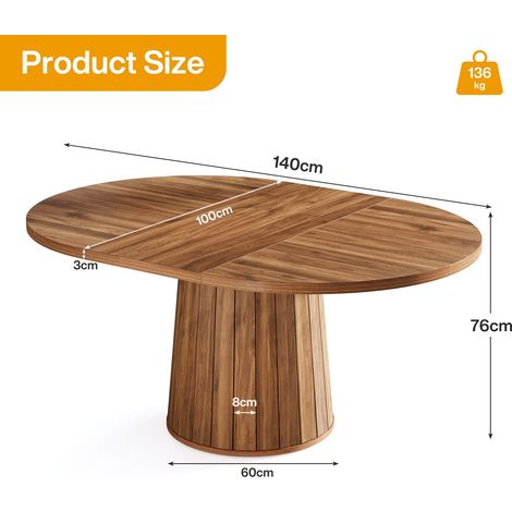 Tribesigns – Table à manger ovale 140 cm pour 6 personnes – Plateau en bois d'ingénierie – Base cylindrique en métal – Style rustique