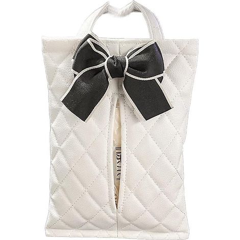 mini Bow Car Wastebasket - White, 27cm X 18.5cm, Car Seatback Hanging Wastebasket, Pu Leather Car Wastebasket, Multi-functional Car Tissue Box (1/3)
