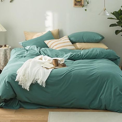 Housse de Couette 220x240 Taie d'oreiller 65x65 Bleu Canard (1/5)