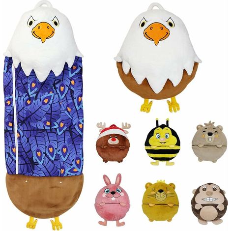 Gigoteuse pour enfants avec oreiller, sac de couchage pliable 2 en 1 pour animaux, joli sac de couchage, doux et confortable pour toutes les saisons, 53 "x 20", hibou