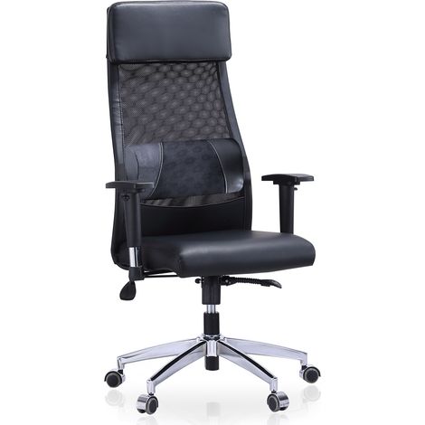Fauteuil Pivotant Airflow Simili Cuir / Maille Respirante Noire. (1/3)