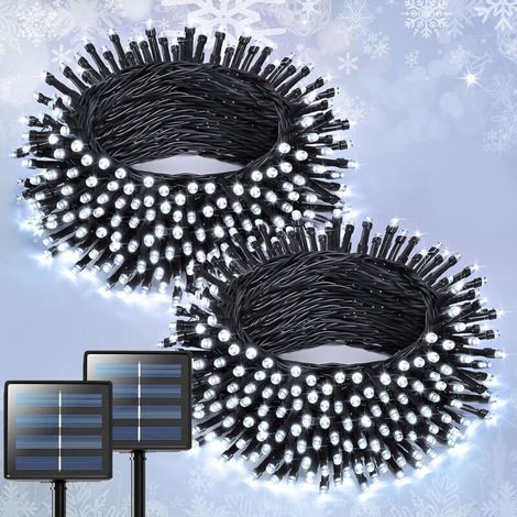 Guirlande lumineuse solaire Blanc, 100 LED, 12 mètres, guirlande lumineuse solaire d'extérieur, 8 modes, adaptée à la décoration d'arbre de jardin de cour et de terrasse extérieure(2pcs) (1/4)