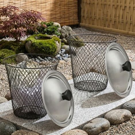 Lot de 4 composteurs creusés avec couvercles - Poubelle de recyclage des déchets alimentaires en fer avec ventilation pour déchets de cuisine et lits de jardin - En métal - Maison (2 (1/5)
