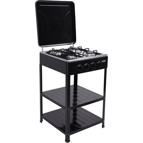 Estufa de gas de 4 quemadores, cocina de gas para exteriores con tapa, portátil, para restaurantes, camping y picnics, color negro (1/5)