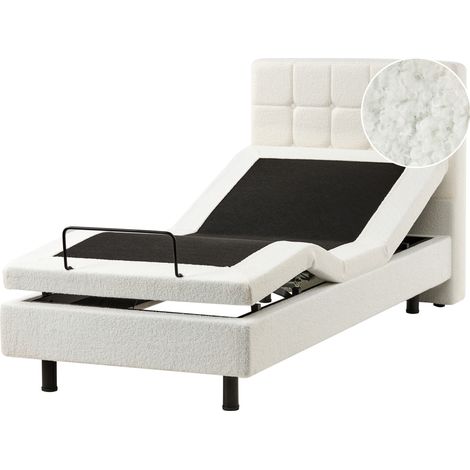 Cama ajustable eléctricamente de bouclé individual 90 x 200 cm con mando a distancia blanco crema Duke (1/5)
