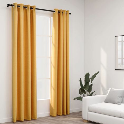 Lot de 2 Rideaux occultants,Rideaux anti-lumière Aspect lin à œillets Jaune 140x245 cm CFW19774 (1/4)