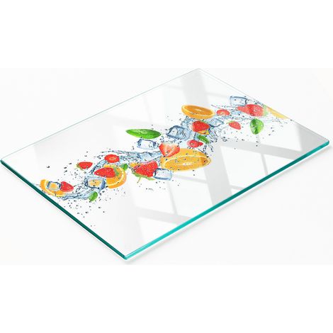 Piatto decorativo multifunzionale da cucina in legno temprato con frutta e ghiaccio, 80x52 cm (1/5)