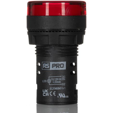 Voyant lumineux LED RS PRO Rouge 110V c.a. / V c.c., Ø découpe 22mm, Montage panneau, IP65 ( Prix pour Paquet de 5 )