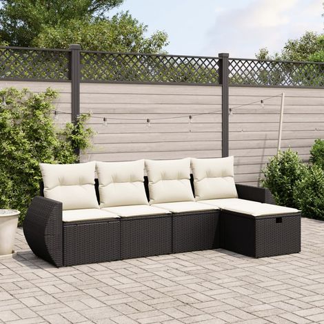 Salon de jardin 5 pcs avec coussins noir résine tressée vidaXL (1/4)