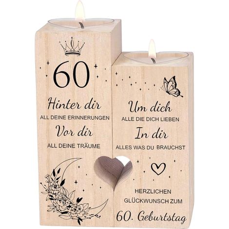 Herzförmiger Kerzenhalter Holz 60. Geburtstag Geschenk für Frau Schwester Mama (1/5)