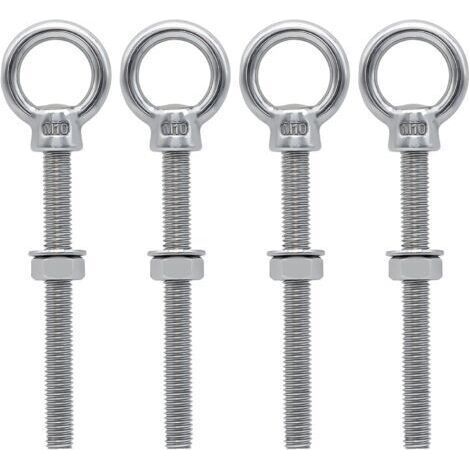 4pcs M10 Eye Bolts Metric Threaded Ring Lifting Eyelets, Stainless Steel Welded Eye Screws for Fastening and Hanging, M10 x 100mm (1/4)