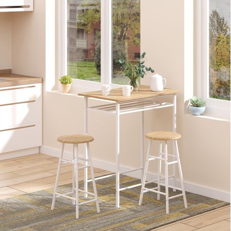 Conjunto de mesa alta y taburetes de bar 3 piezas, 80 x 50 x 90 cm, MDF y metal, blanco HAVRYA (1/5)
