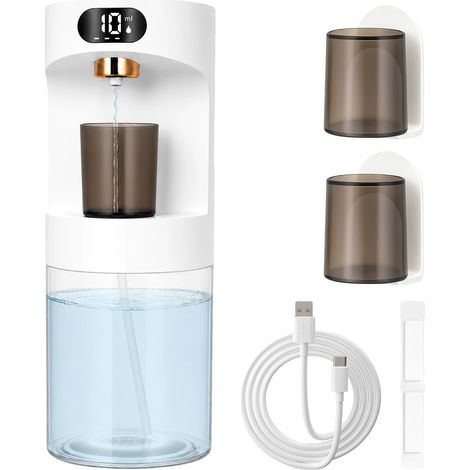 Dispensador de enjuague bucal de pared, recargable por USB-C, vasos magnéticos, BLANCO (1/2)