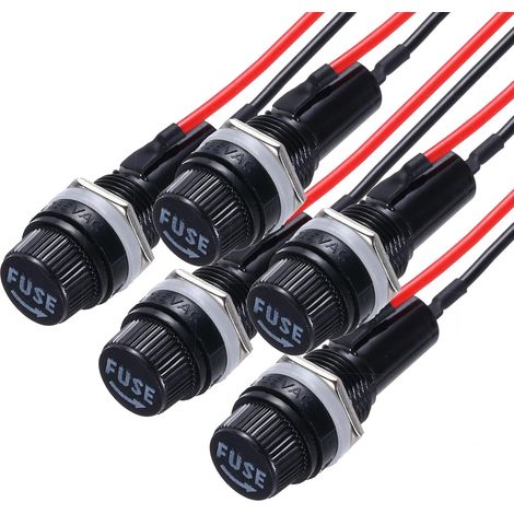 5Pcs Porte-Fusible À Montage Panneau 6x30mm AC 250V 10A/AC 125V 15A Porte-Fusibles À Bouchon Visse Avec Fils Pré-Soudés, Port Ronde (1/5)