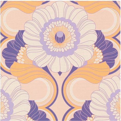 Retro Tapete Profhome 395303 heißgeprägte Vliestapete leicht strukturiert mit Blumen-Muster matt violett beige ocker-gelb creme-weiß 4,5 m2